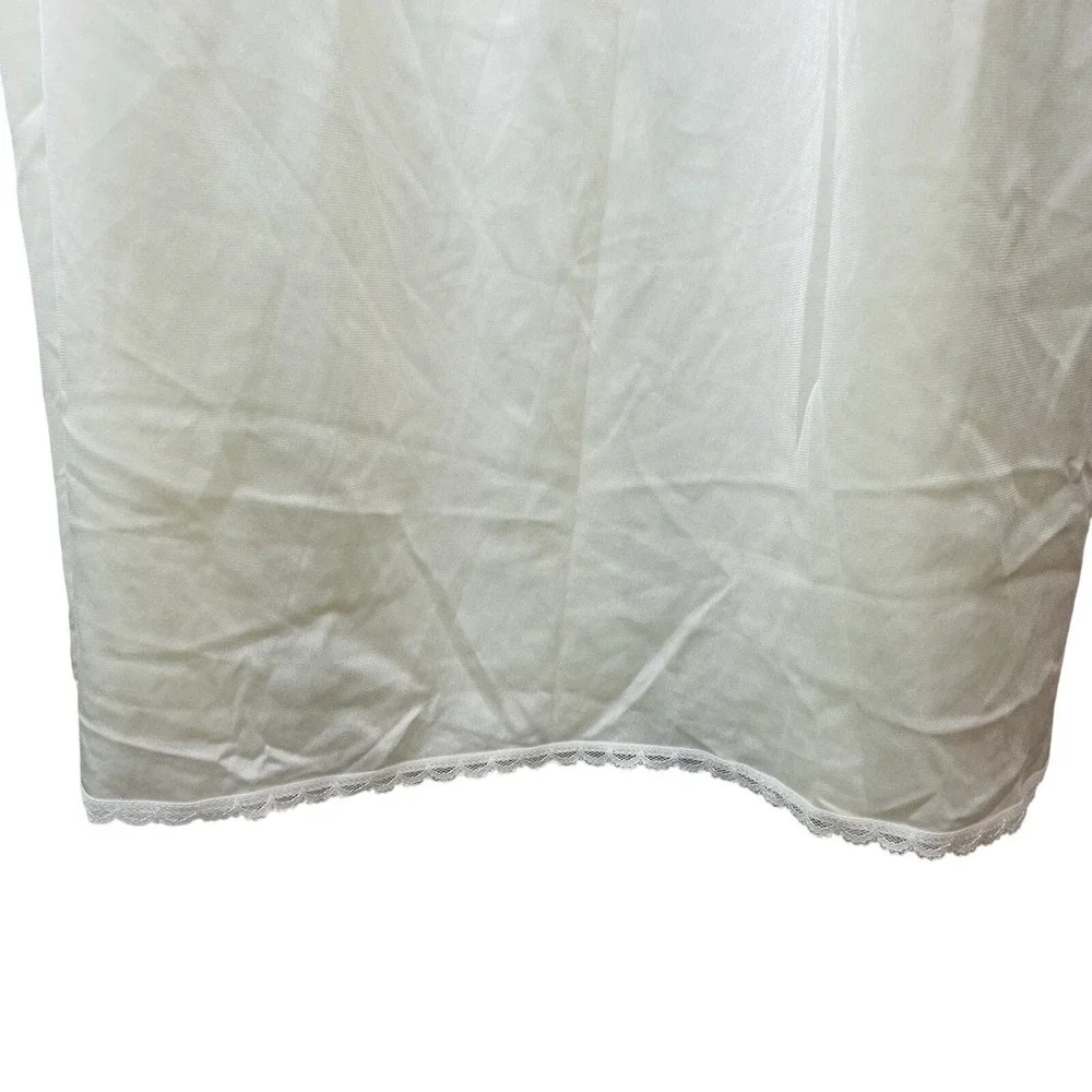 Vtg Midi Ivory Lace Nightgown Pajama Slip Nylon Satin Chemise Stretch Comfort XL - Picture 4 of 5